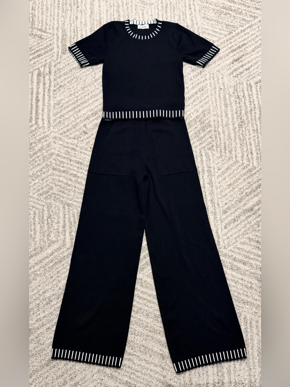 Black Ribbed Wide-Leg Knit Pants - Versatile Comfort